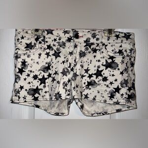 Levi’s Like New Shorty Short. White DENIM with Black Splatters and Stars